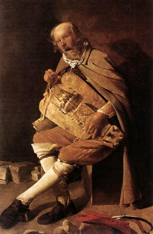 LA TOUR, Georges de The Hurdy-gurdy Player France oil painting art